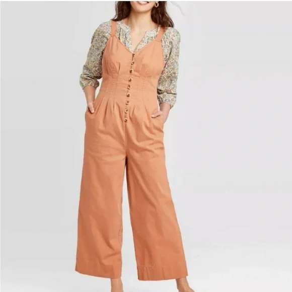 NWT Universal Thread “Iced Tea” Sleeveless Pleated Button Up Jumpsuit Size 16 - Picture 9 of 9